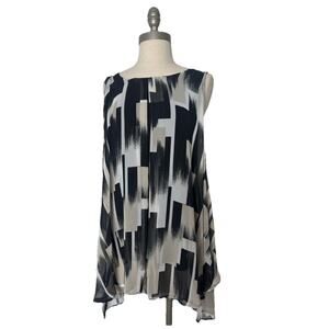 Roz & Ali Layered Sleeveless Flowey Tunic Size XL Longer Back Geometric corpcore